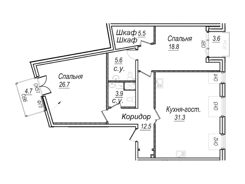 2-комнатная квартира 113.9 м², 7/8 эт., Комплекс апартаментов «Meltzer Hall»